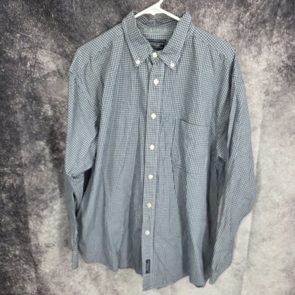 American Eagle Shirt Mens Large Blue Plaid Button Up Long Sleeve Preppy Cotton